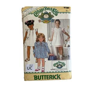 80s Butterick 6595 Sewing Pattern Cabbage Patch Dress Doll Dress Sz 6X Transfers